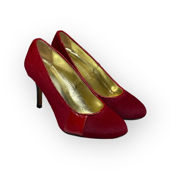 VHTF: new Goldenbleu ♛ Tina Mixed Media Pony Hair Heels Pumps ♛ Red 37.5 7M 7.5M - Picture 12 of 17
